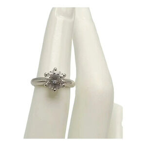 Sateur Paris Engagement CZ Solitaire Ring Size 5 Platinum Plated Sterling Silver